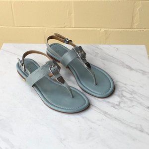 Coach Cassidy Leather T-Strap Steel Blue Sandal